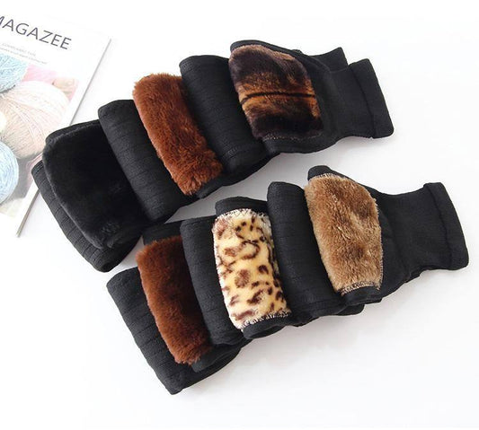 1 Pair Winter Warm Knee Pads Thickened Rabbit Fur Leg Warmer Pads Band Non-Slip Cold-proof Velvet Arthritis Knee Brace Pad